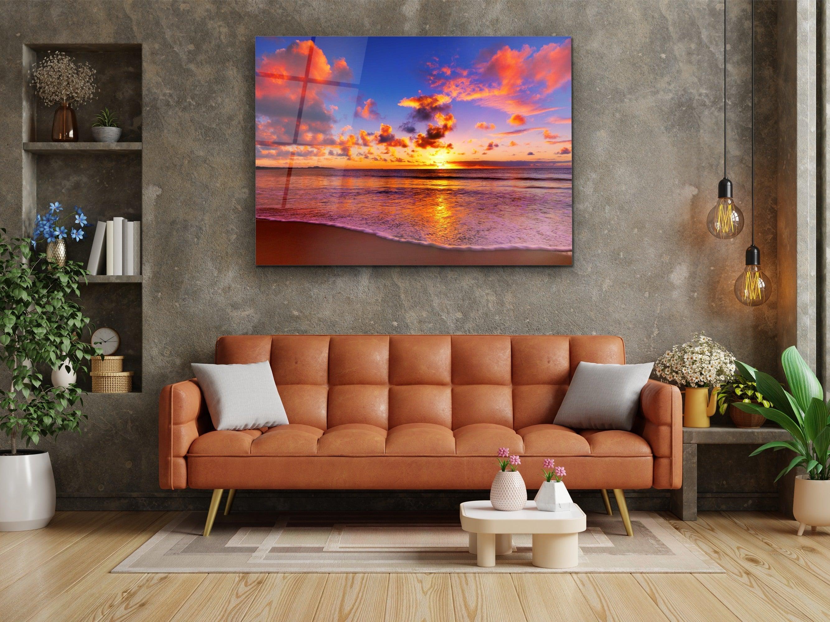 ・"Sunset with Sea and Sand"・Glass Wall Art - Wonders Of Wall
