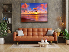 ・"Sunset with Sea and Sand"・Glass Wall Art - Wonders Of Wall