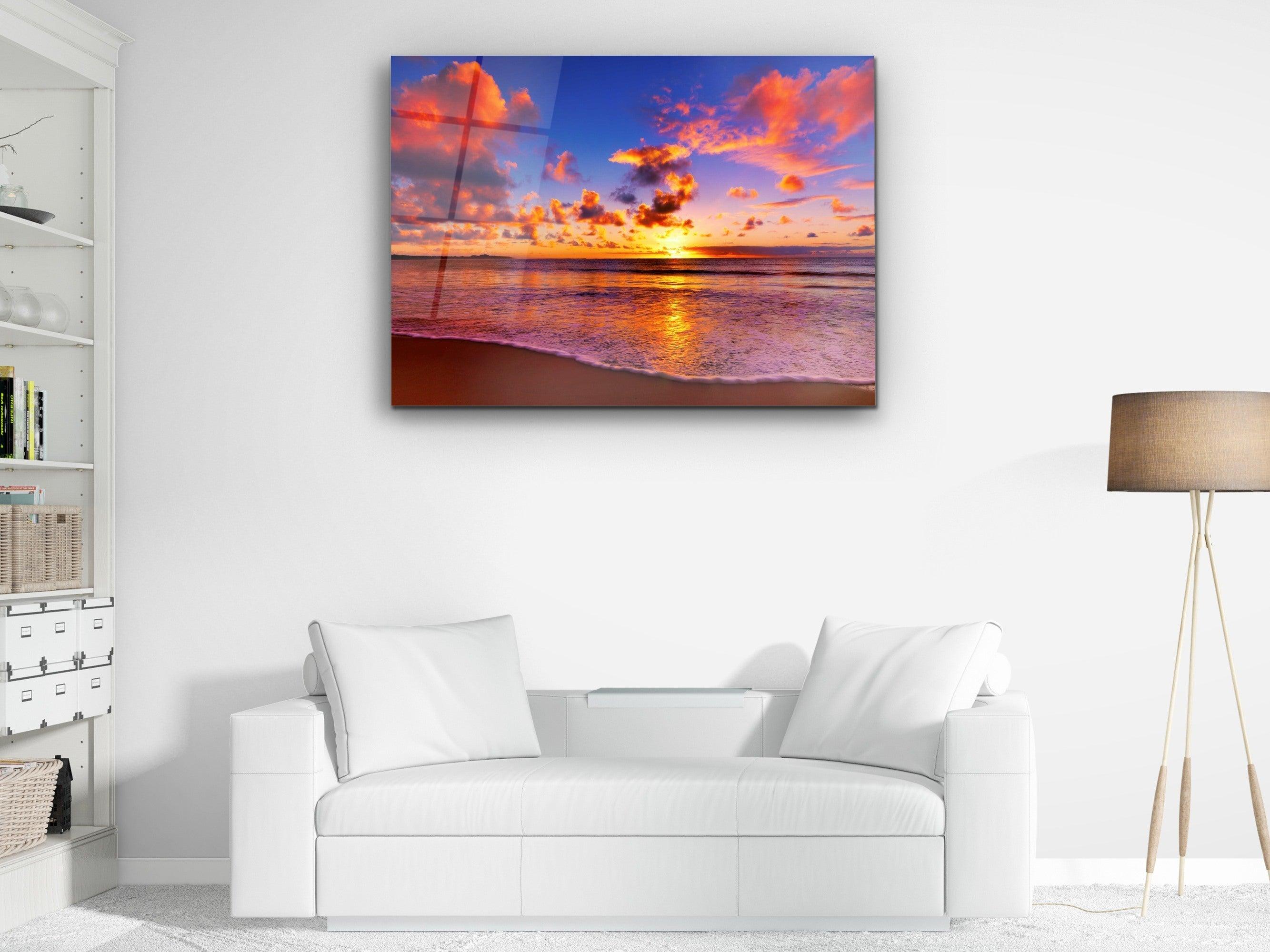 ・"Sunset with Sea and Sand"・Glass Wall Art - Wonders Of Wall