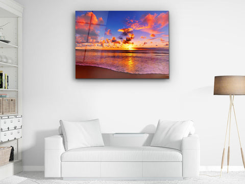・"Sunset with Sea and Sand"・Glass Wall Art - Wonders Of Wall