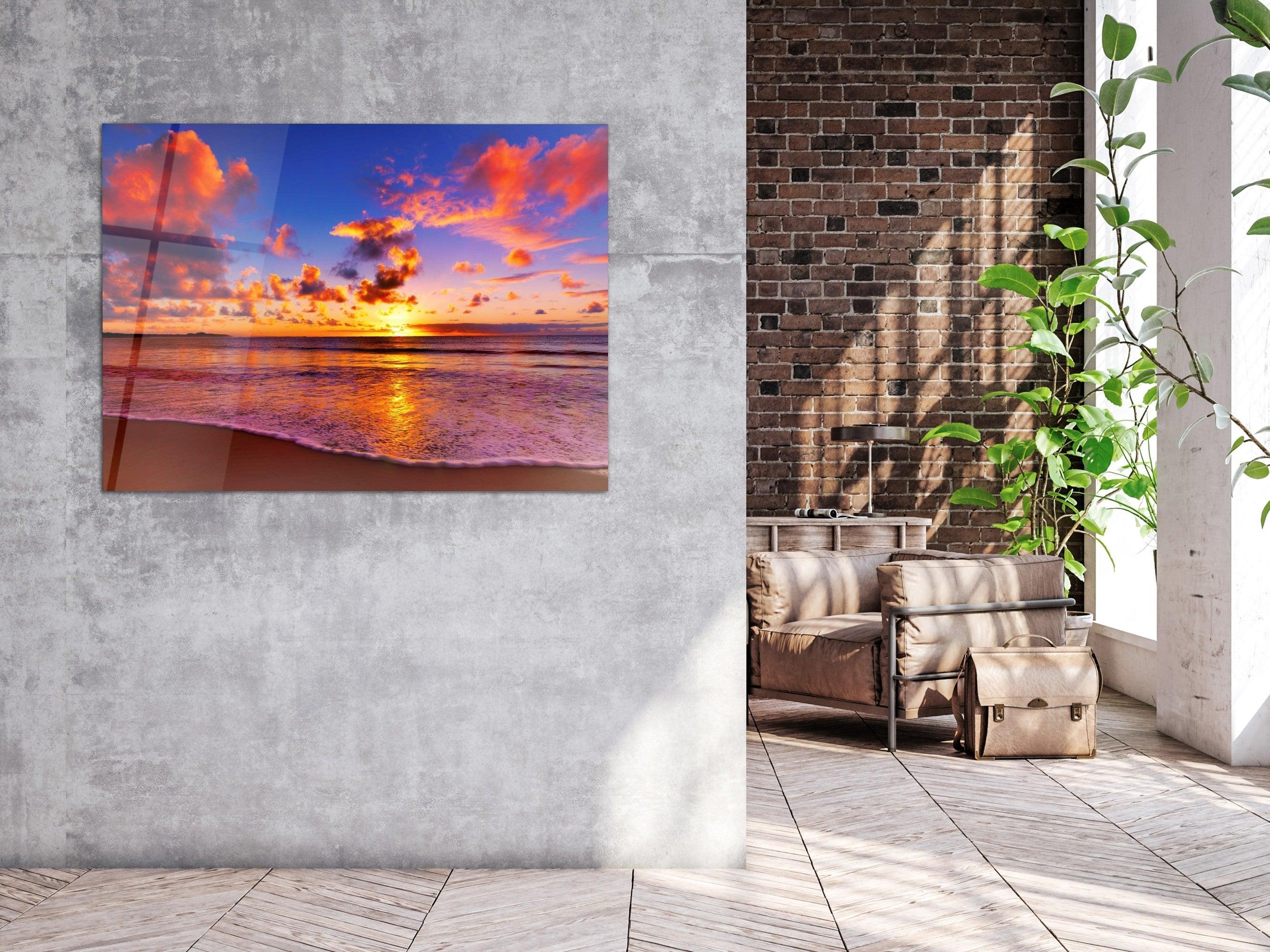 ・"Sunset with Sea and Sand"・Glass Wall Art - Wonders Of Wall