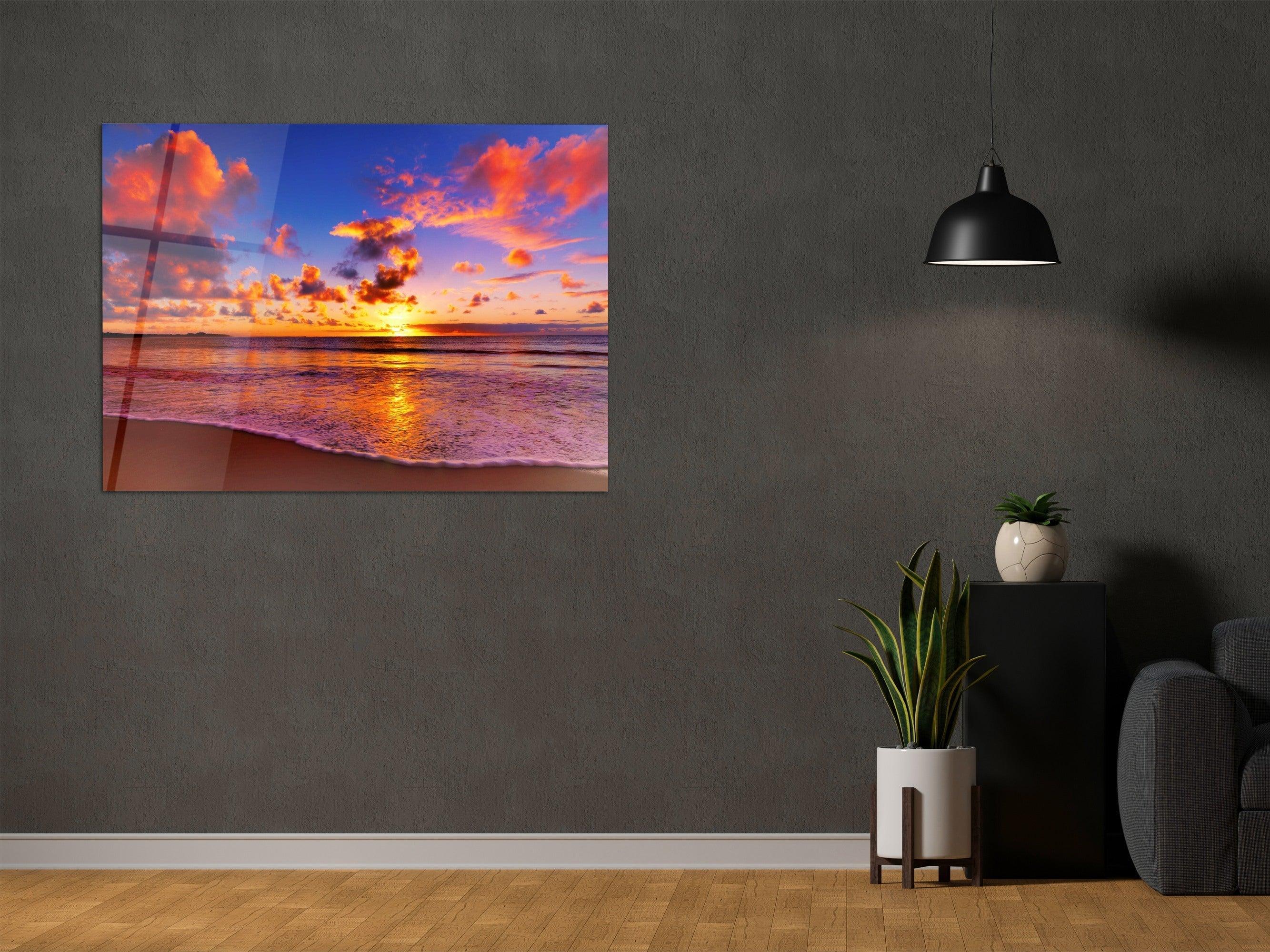 ・"Sunset with Sea and Sand"・Glass Wall Art - Wonders Of Wall