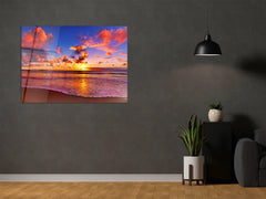 ・"Sunset with Sea and Sand"・Glass Wall Art - Wonders Of Wall