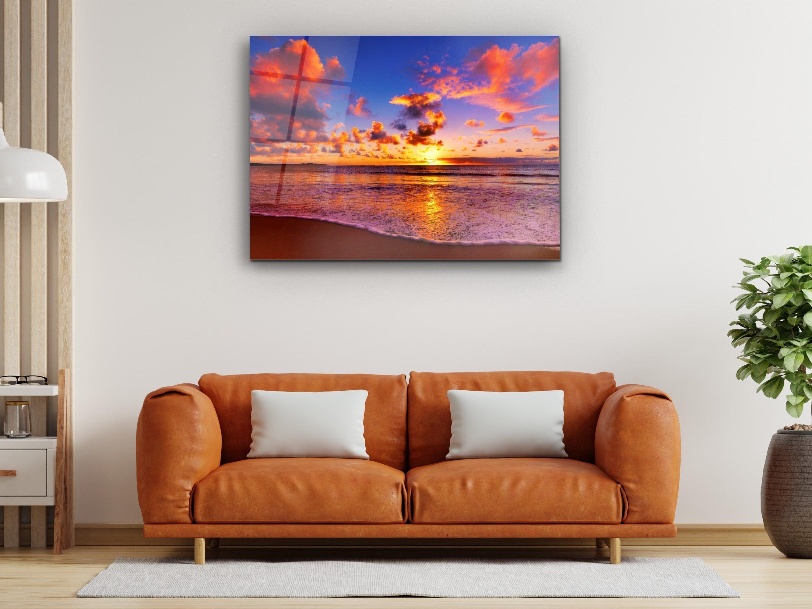 ・"Sunset with Sea and Sand"・Glass Wall Art - Wonders Of Wall