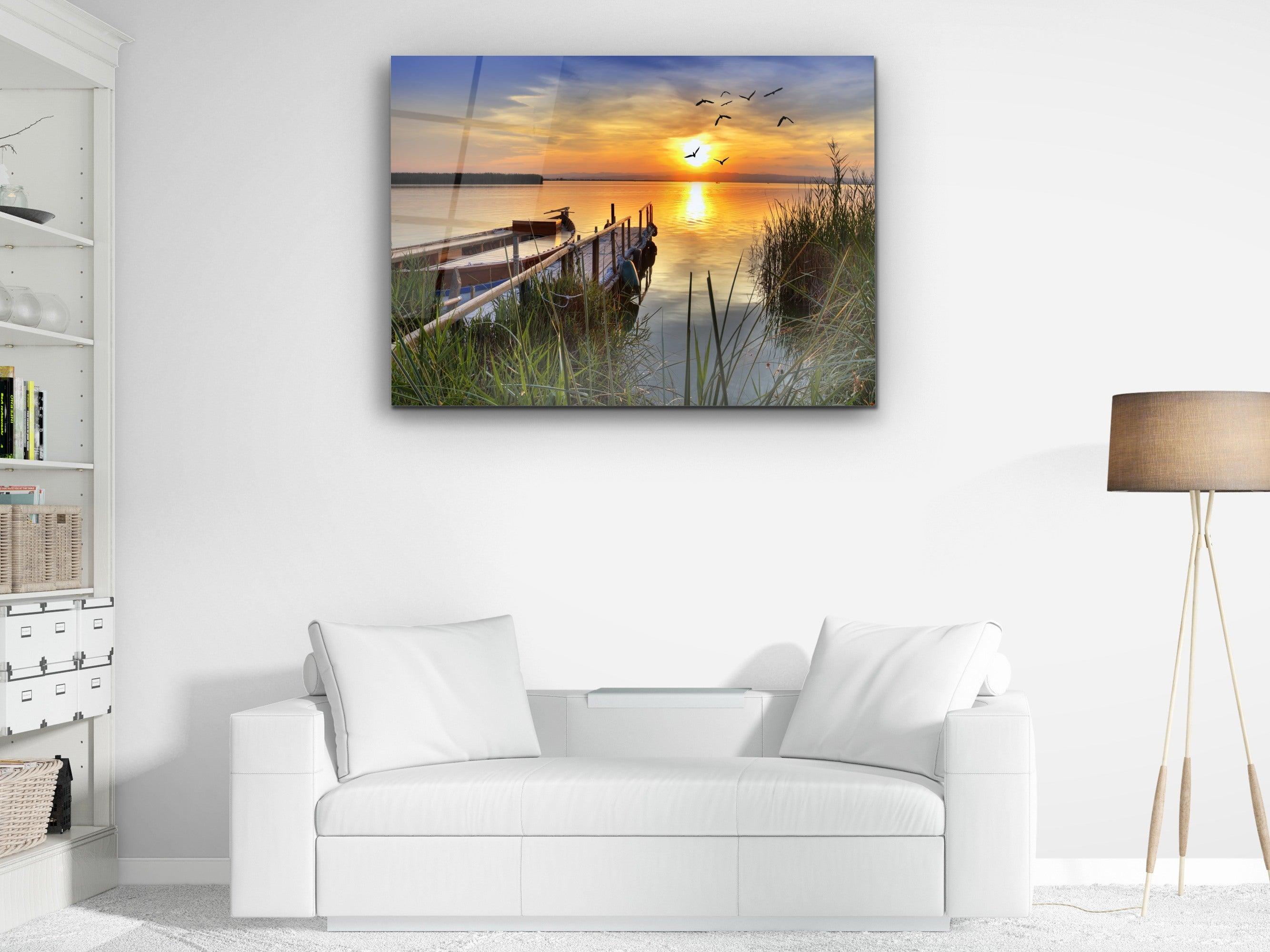 ・"Sunset at the dock"・Glass Wall Art - Wonders Of Wall