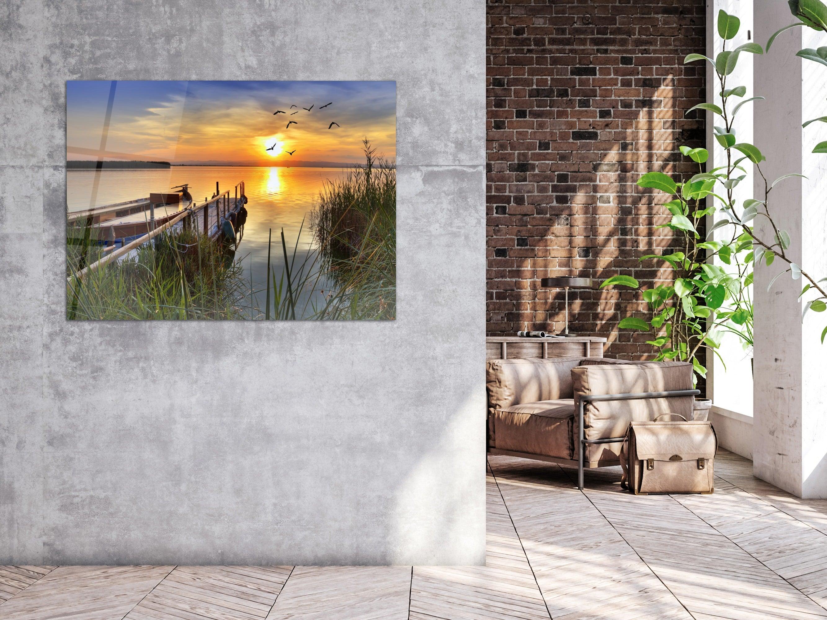 ・"Sunset at the dock"・Glass Wall Art - Wonders Of Wall