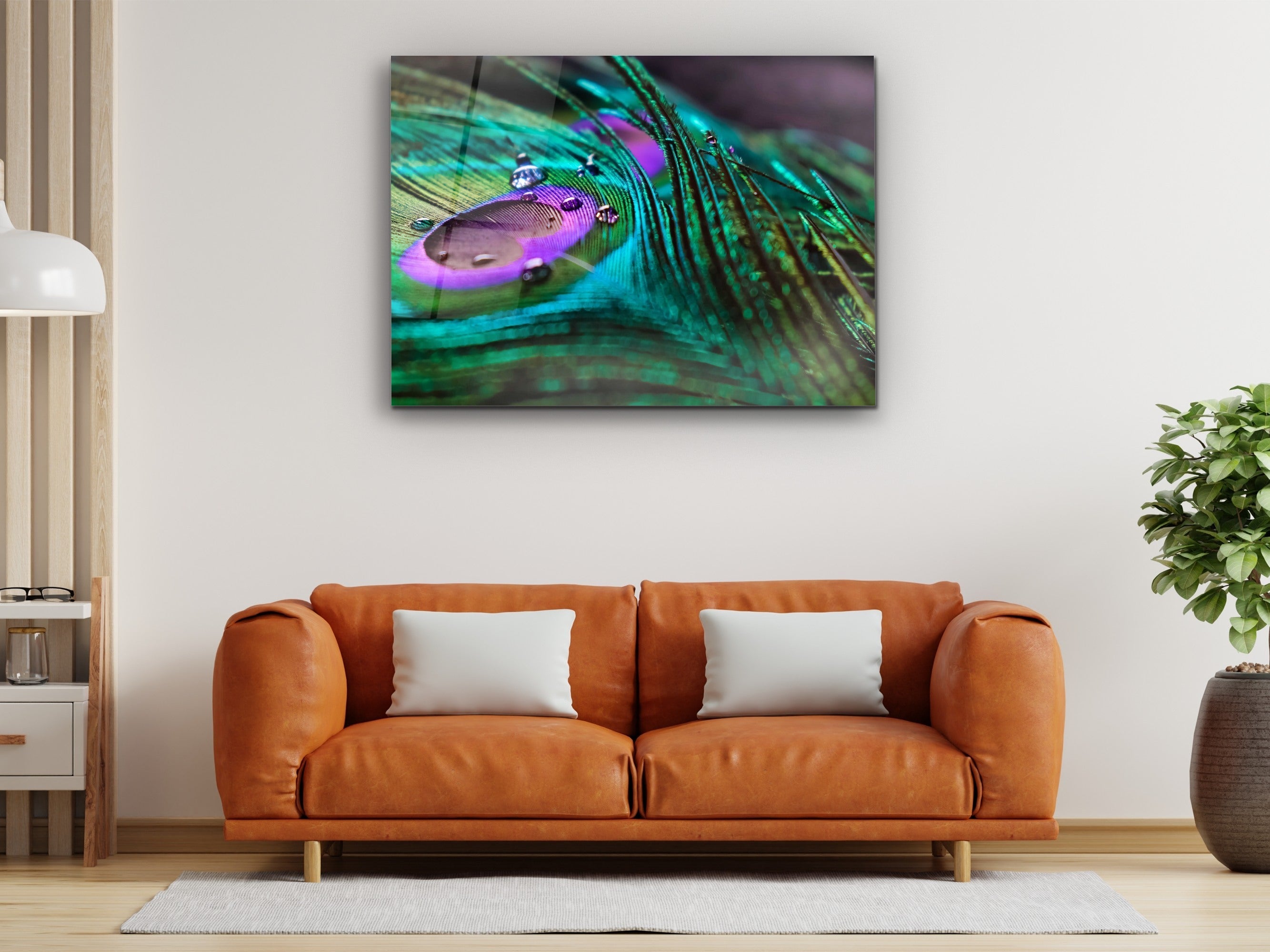・"The Magic on Peacock Feather"・Glass Wall Art