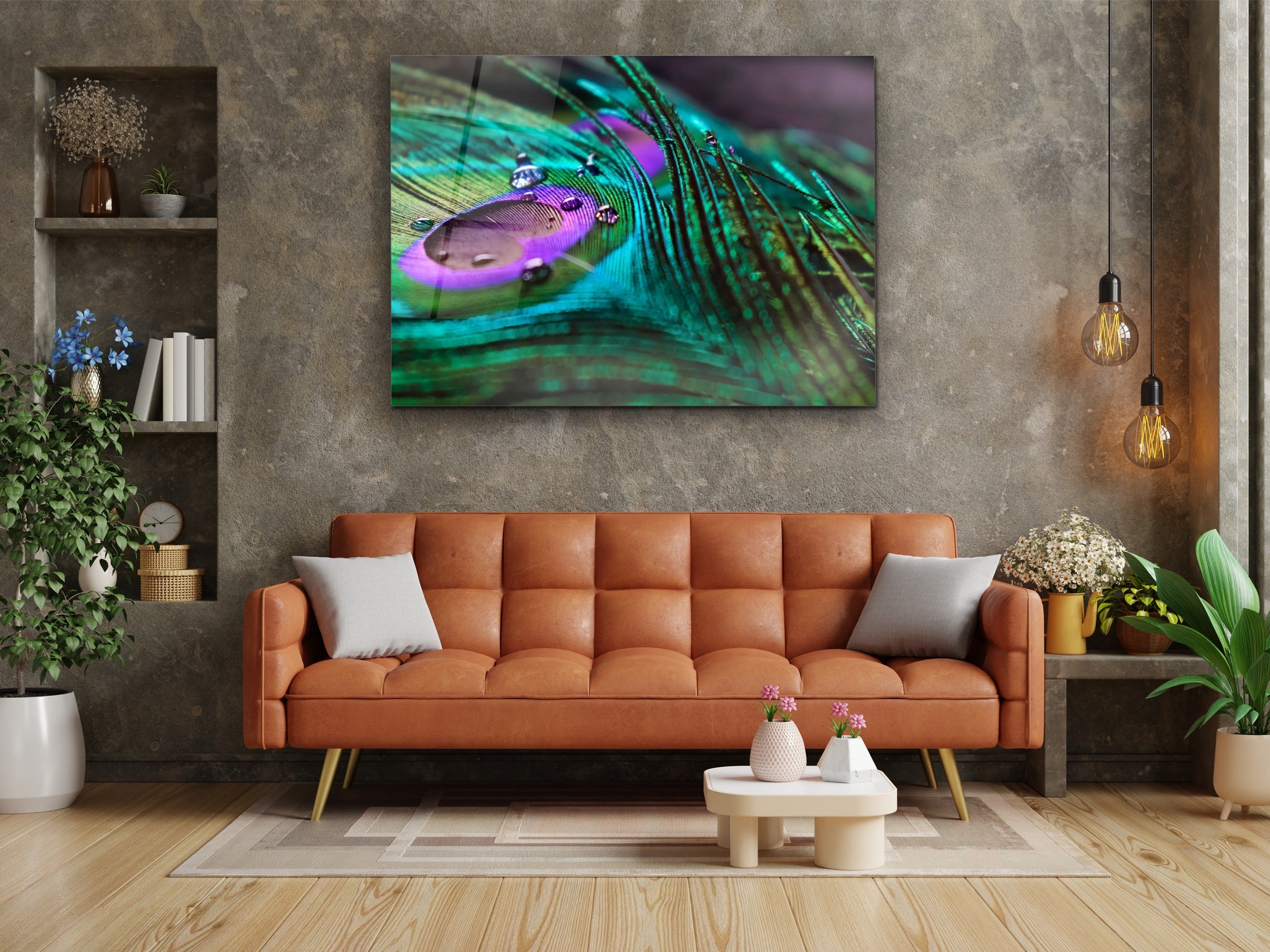 ・"The Magic on Peacock Feather"・Glass Wall Art