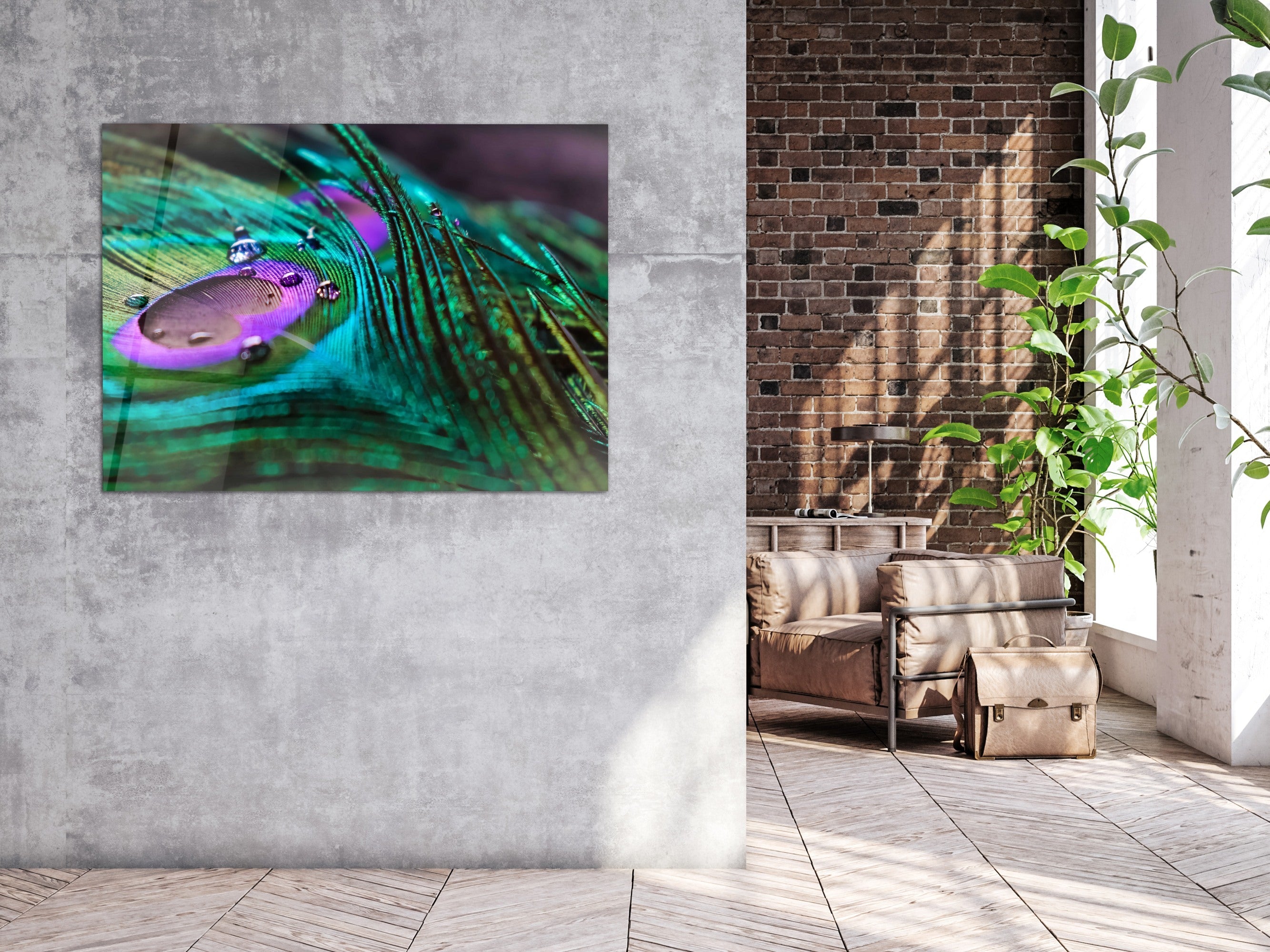 ・"The Magic on Peacock Feather"・Glass Wall Art