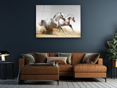 ・"Twin White Stallions"・Glass Wall Art - Wonders Of Wall