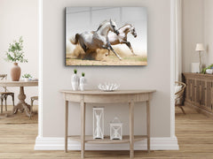 ・"Twin White Stallions"・Glass Wall Art - Wonders Of Wall