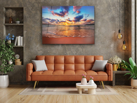 ・"Vanilla Sky and Waves"・Glass Wall Art - Wonders Of Wall