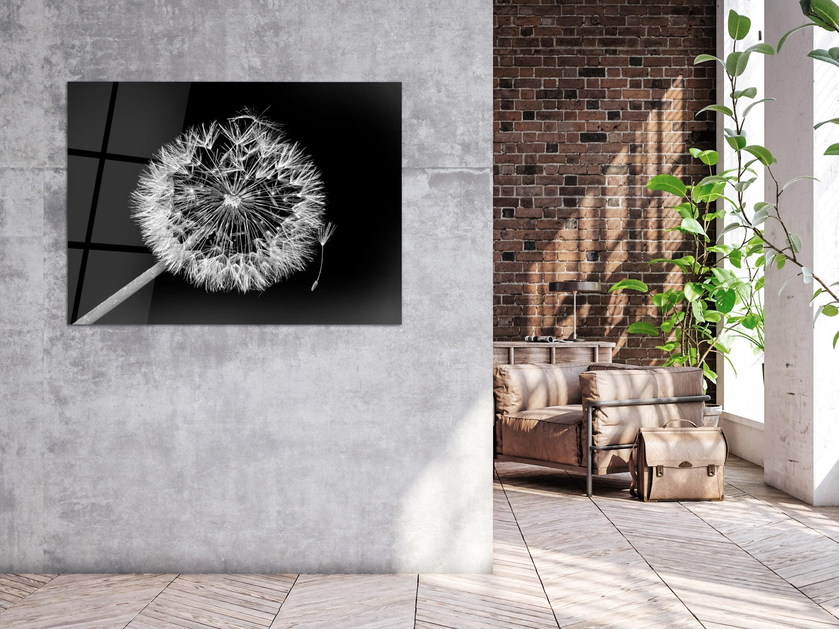 ・"White Dandelion"・Glass Wall Art - Wonders Of Wall