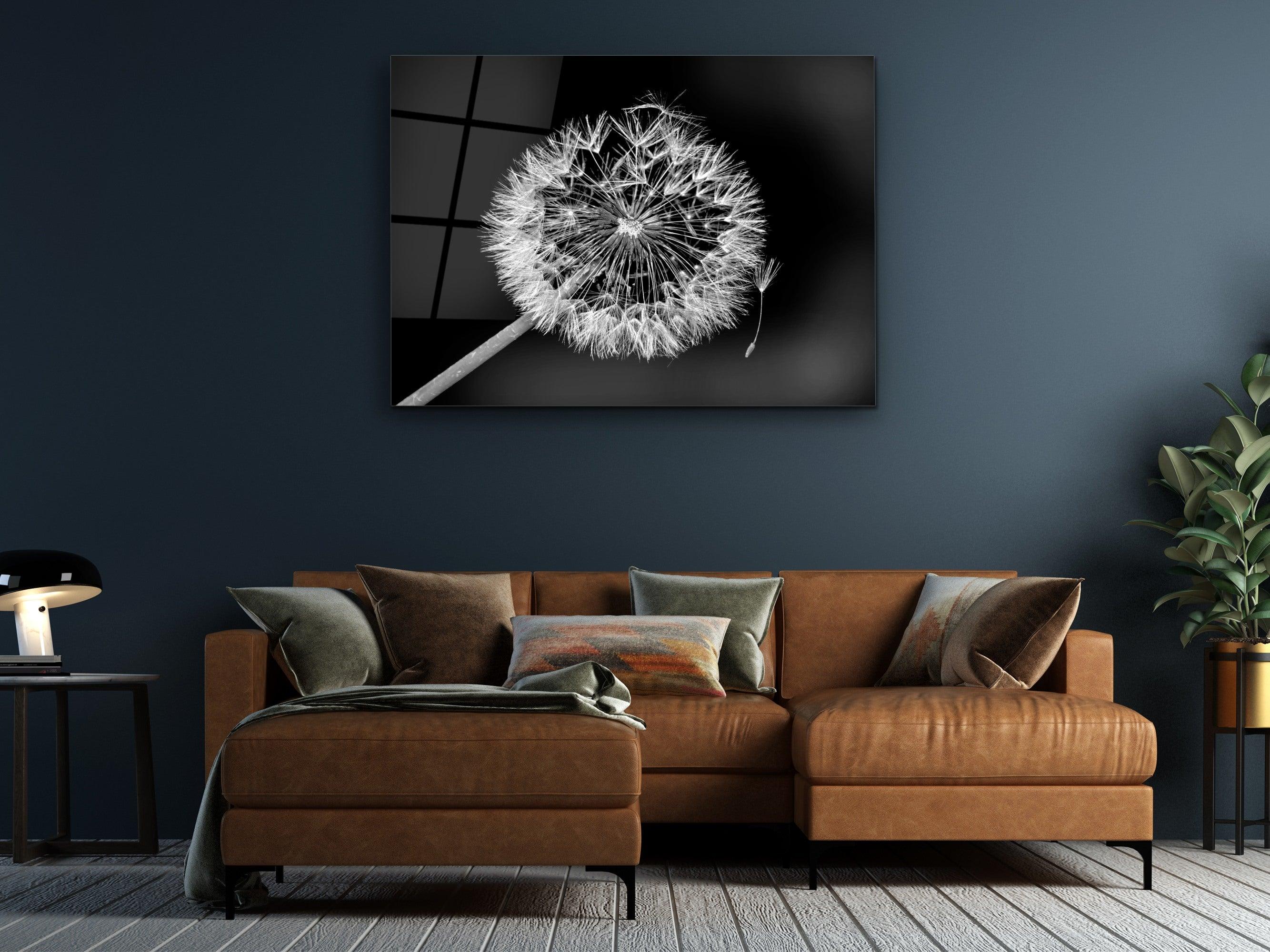 ・"White Dandelion"・Glass Wall Art - Wonders Of Wall