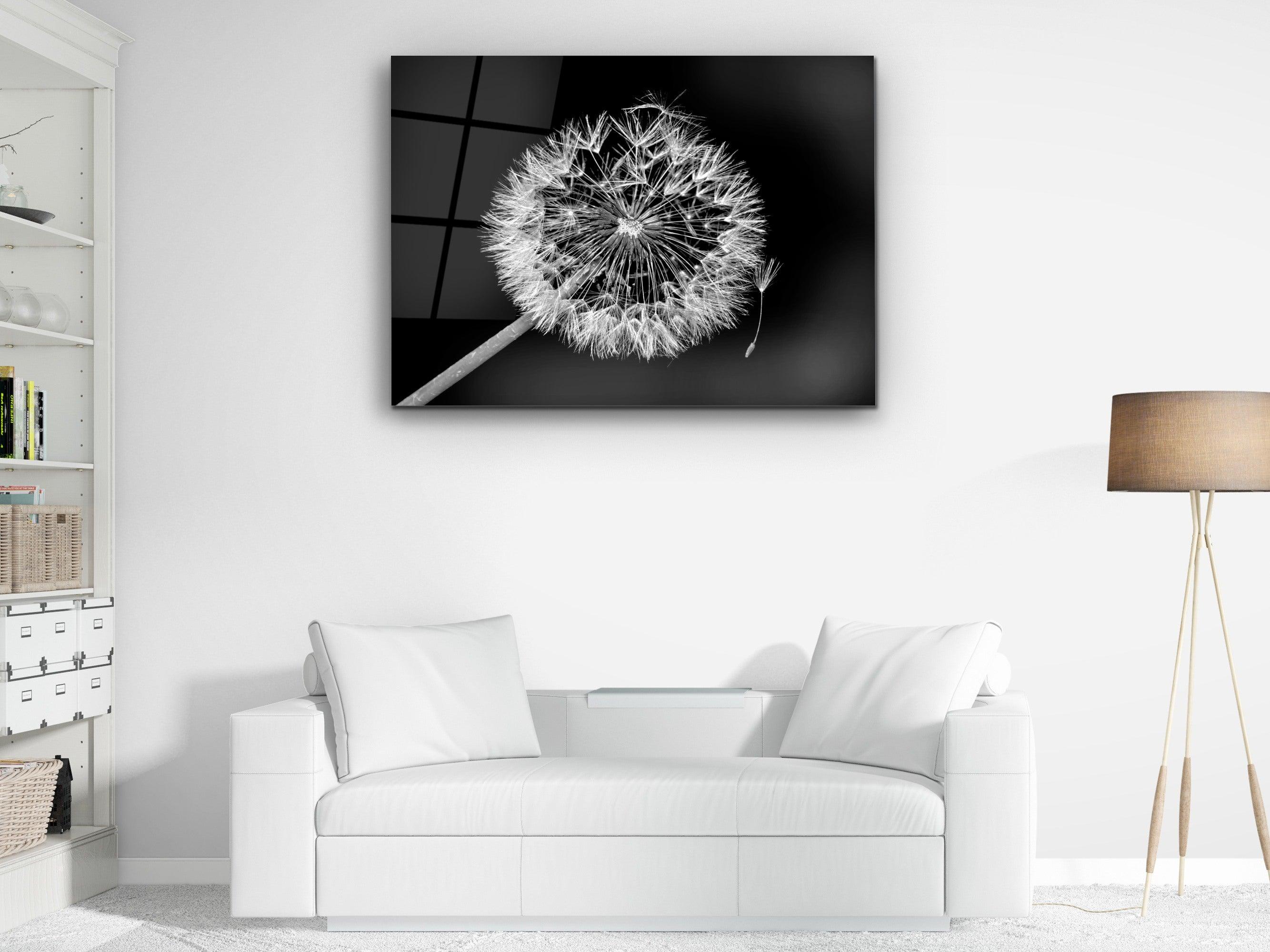 ・"White Dandelion"・Glass Wall Art - Wonders Of Wall