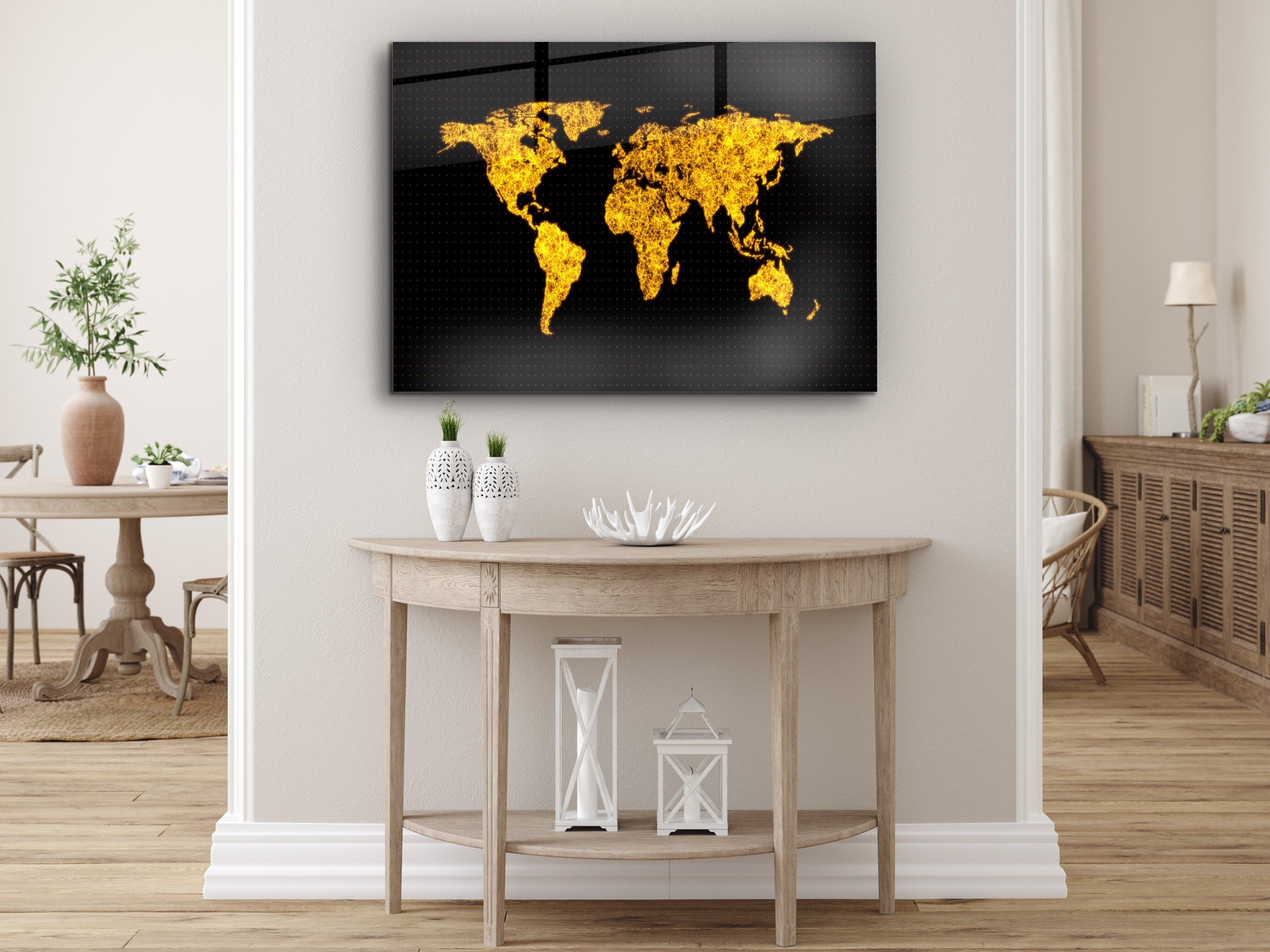 ・"World Map Golden Edition"・Glass Wall Art