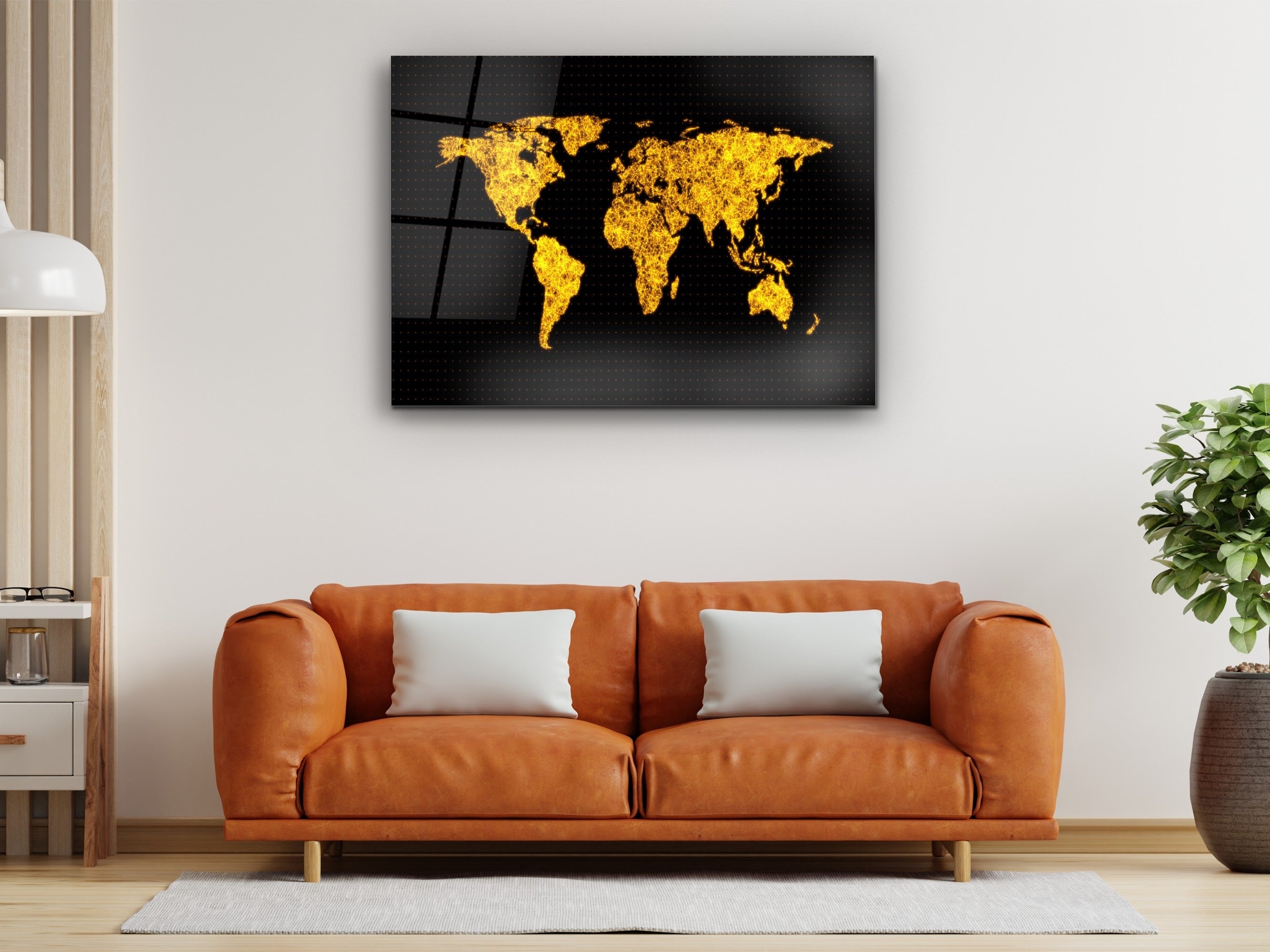 ・"World Map Golden Edition"・Glass Wall Art
