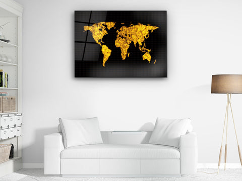 ・"World Map Golden Edition"・Glass Wall Art
