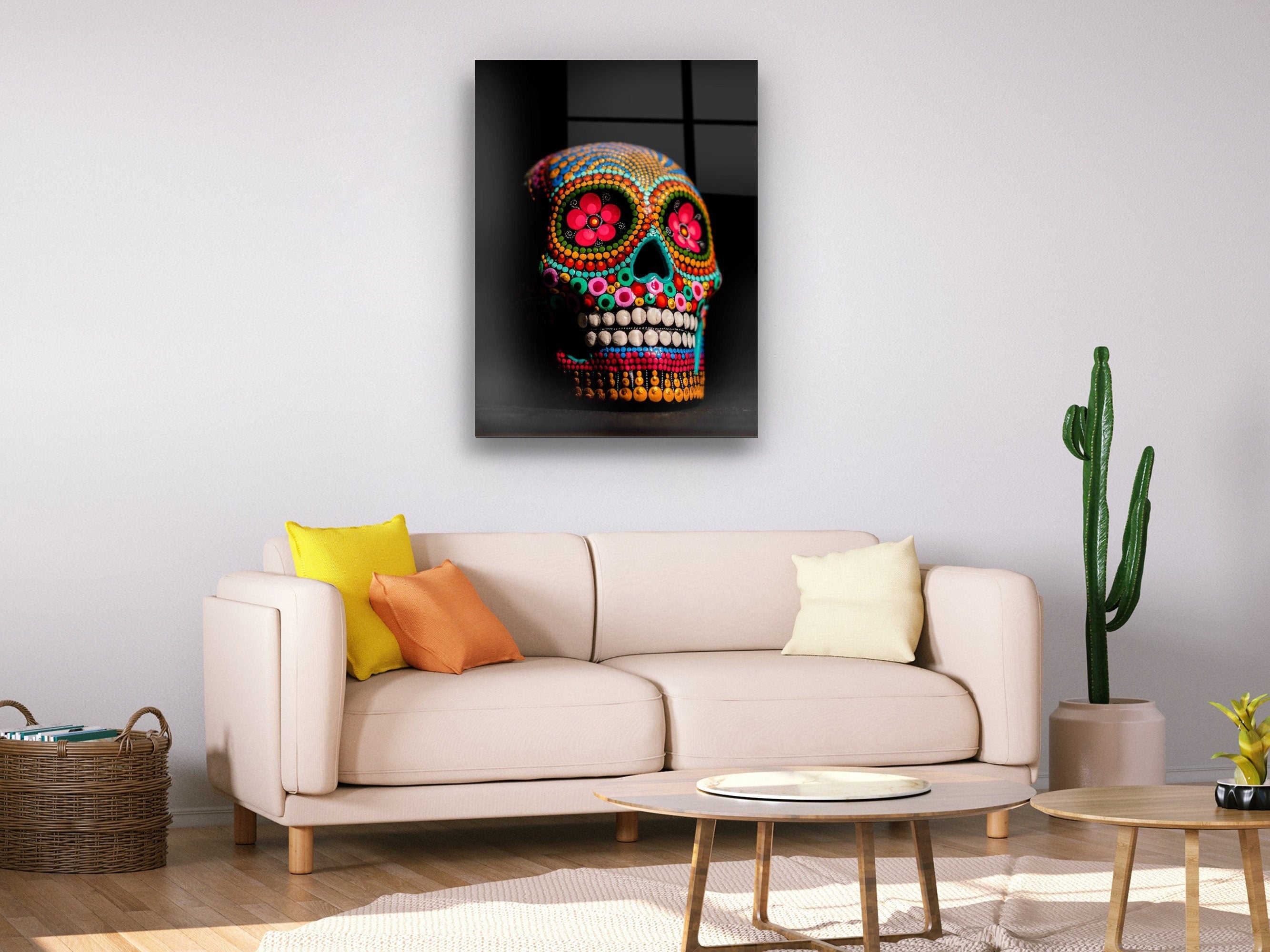 Colorful Skull - Glass Wall Art