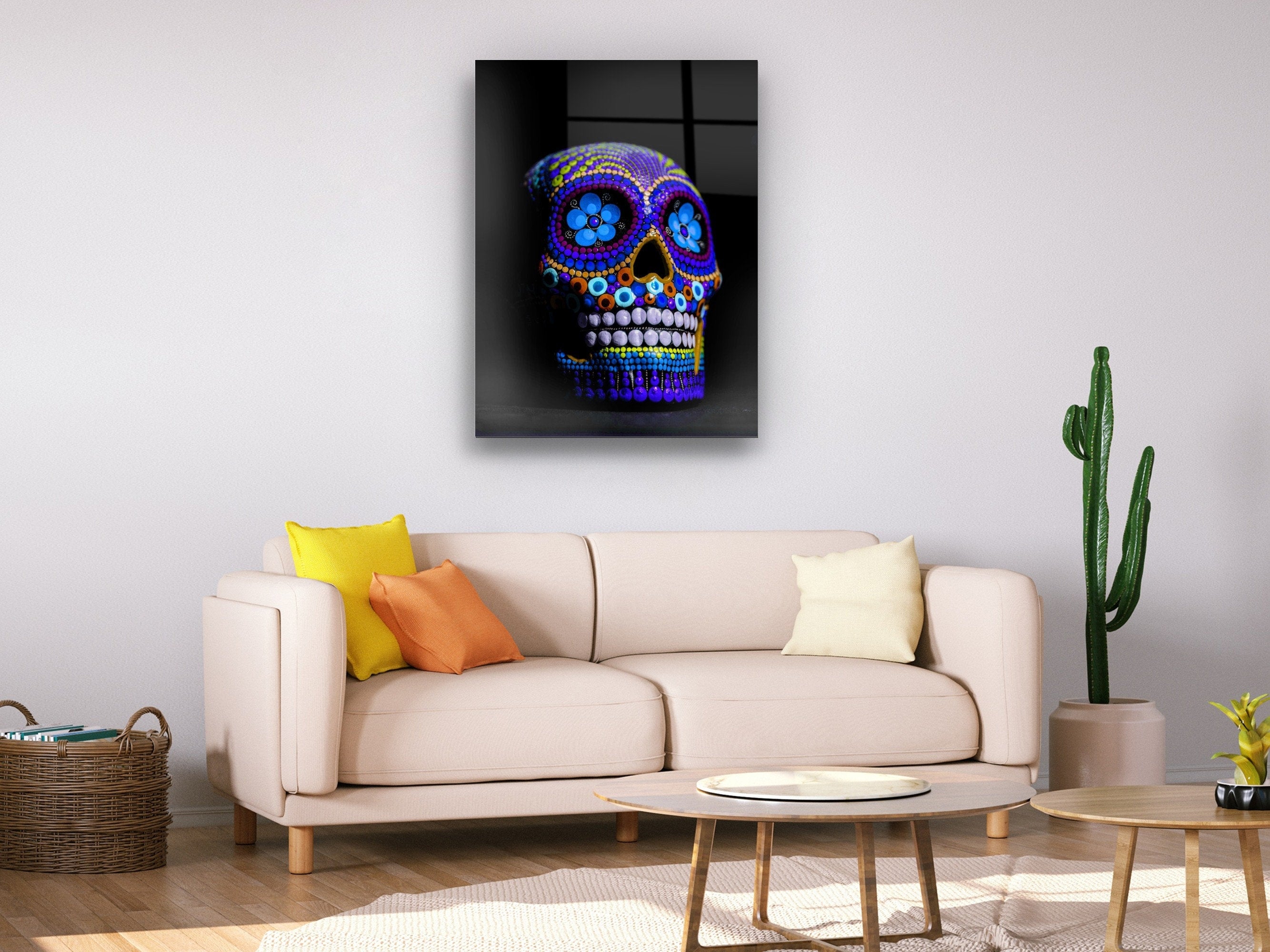 Colorful Skull V2 - Glass Wall Art