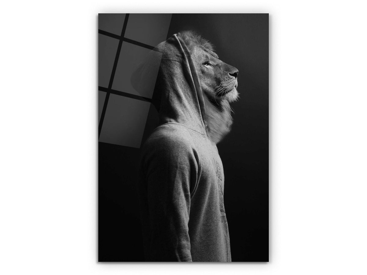 Lion with Hoodie - Glass Wall Art