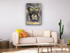 Oil Painting Owl - Glass Wall Art