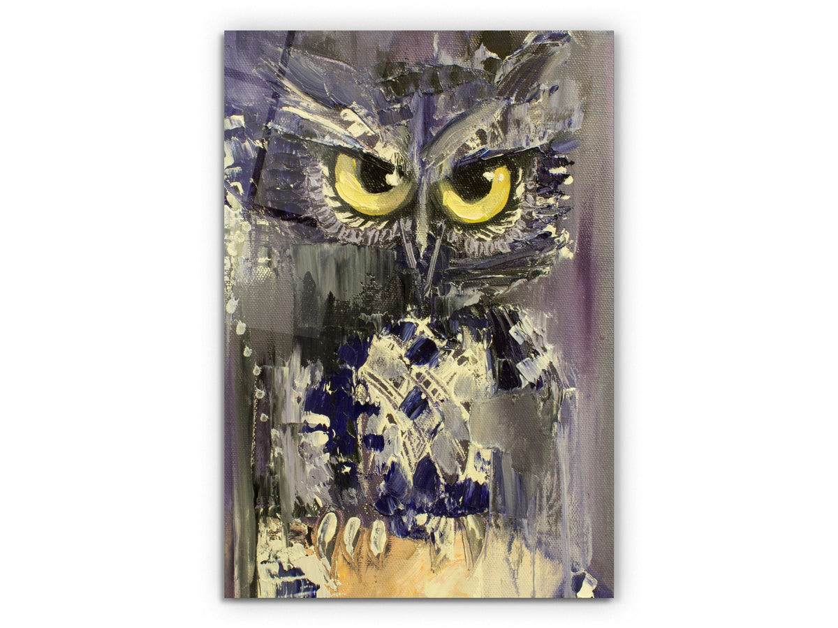 Oil Painting Owl - Glass Wall Art