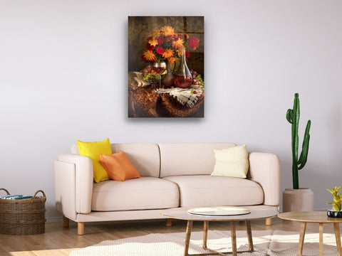 Still Life with Autumn Flowers - Glass Wall Art