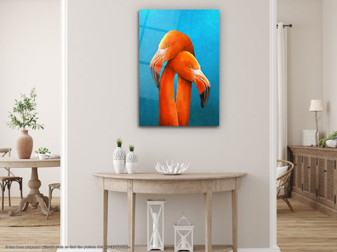 Flamingos - Glass Wall Art