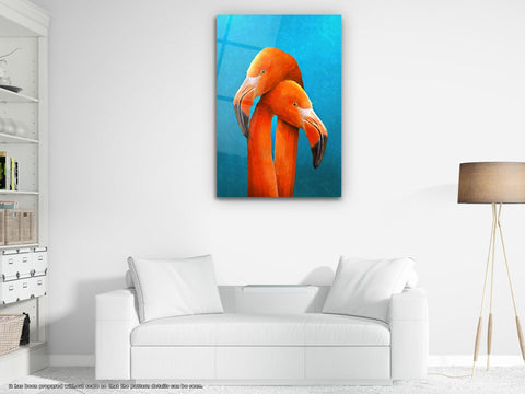 Flamingos - Glass Wall Art