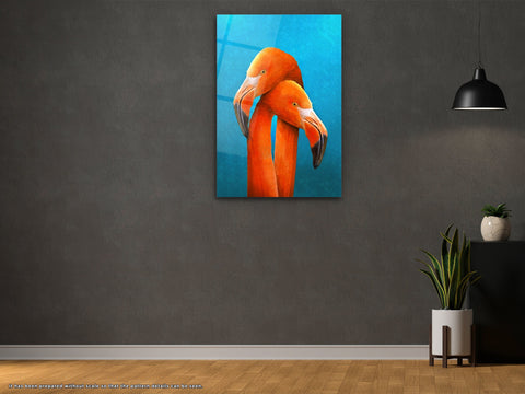 Flamingos - Glass Wall Art