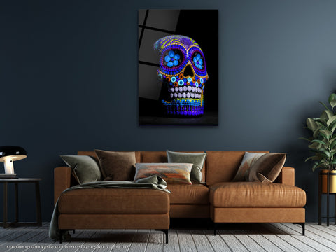 Colorful Skull V2 - Glass Wall Art
