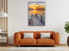 Sunset at Pier - Glass Wall Art