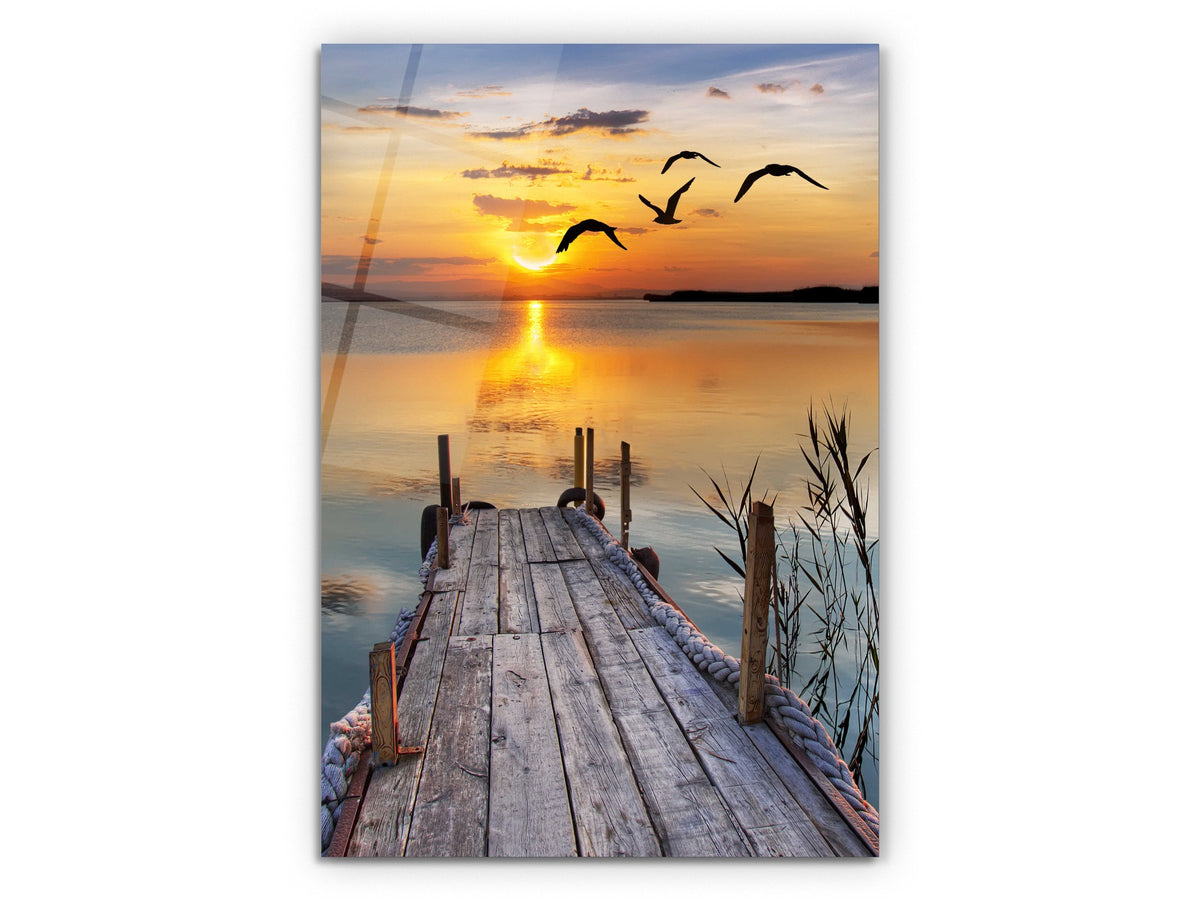 Sunset at Pier - Glass Wall Art