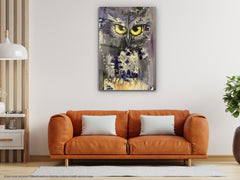 Oil Painting Owl - Glass Wall Art