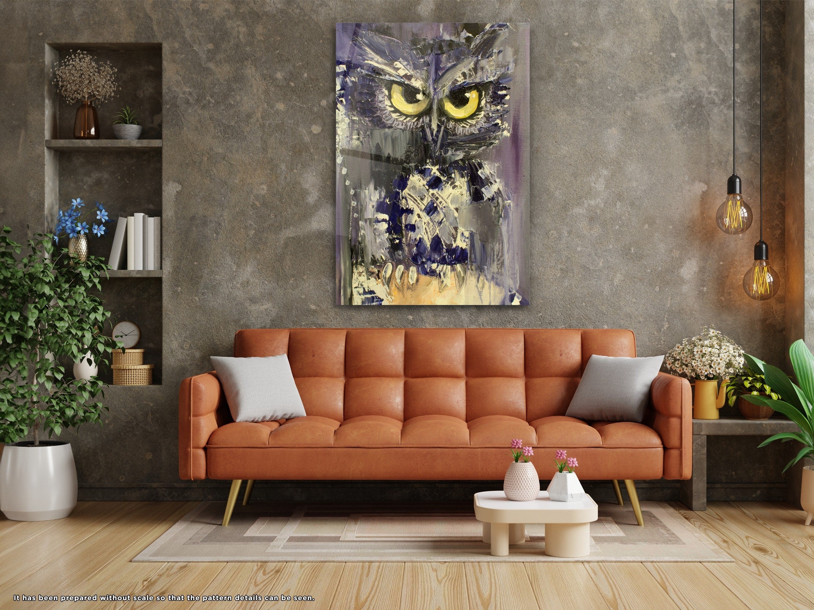 Oil Painting Owl - Glass Wall Art