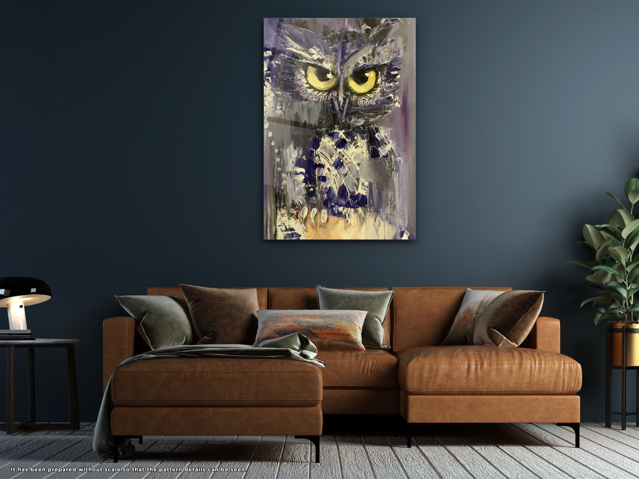 Oil Painting Owl - Glass Wall Art