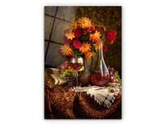 Still Life with Autumn Flowers - Glass Wall Art