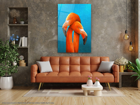 Flamingos - Glass Wall Art